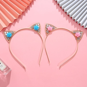 Lot de serre-têtes oreilles de chat avec cristaux et fleurs roses sur métal