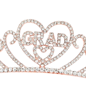 Detailed close-up of rose gold GRAD tiara featuring crystal pavé and heart design