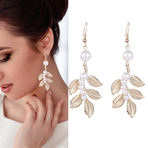 Orecchini A Foglia In Lega Dorata Con Imitazione Perla Artificial Bianca Elegante Stile Barocco Gioielli Da Sposa Per Donne Regalo
