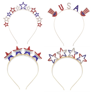 Alloy Rhinestone Star Headband USA Independence Day Patriotic Tiara Red White Blue Fashion Hair Accessories For Women