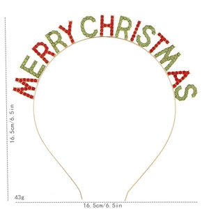 Merry Christmas headband with red and green rhinestones, 16.5cm size and 43g weight