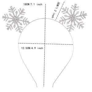 Serre-tête flocon de neige en cristal argenté pour Noël avec dimensions détaillées