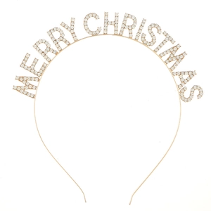 Cerchietto dorato Merry Christmas con cristalli scintillanti su una sottile base in metallo