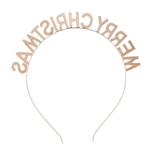 Elegant rose gold Merry Christmas headband with metallic letter decoration for holiday party