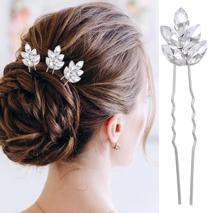 Élégant Pic à Cheveux en Alliage d'Argent avec Feuille en Strass de Cristal Taille Marquise Accessoires de Mariage pour Femmes