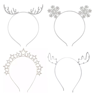 Détails de quatre serre-têtes festifs en cristal avec bois de renne et motifs de flocons