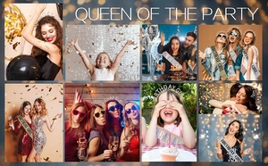 Set fascia e tiara Birthday Girl indossato da donne in varie celebrazioni di festa