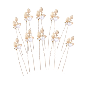 10-piece gold leaf hair pins set with elegant pearls for bridal wedding hairstyles