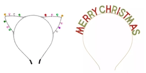 Détail de serre-tête de Noël avec oreilles de chat pailletées et strass Merry Christmas