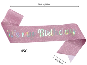 Pink glitter sash with silver It's my Birthday text, 160cm length and 9.5cm width