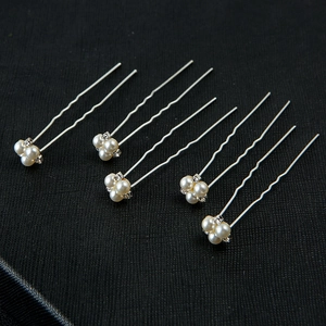 Lot de 5 épingles à cheveux en argent avec perles blanches et strass scintillants