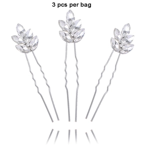 Lot de 3 épingles à cheveux argentées avec feuilles en strass pour coiffure de mariée