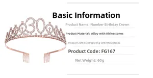 Detailed view of rose gold birthday tiara with number 30 and sparkling rhinestones