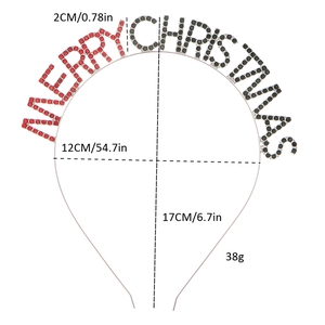 Dimensions détaillées du serre-tête Merry Christmas avec strass rouges et verts
