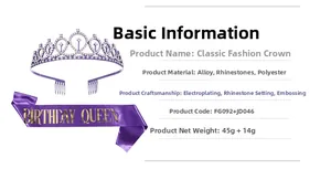 Détail de l'écharpe violette Birthday Queen et du diadème en cristal pour fêtes