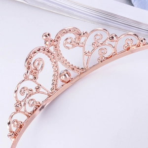 Elegant rose gold alloy crown headband with crystal beads and filigree pattern design
