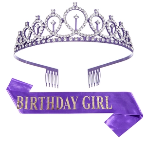 Ensemble tiare en cristal violet et écharpe Birthday Girl pour anniversaire