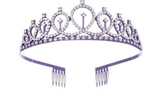 Détail de la couronne en cristal violet avec base en alliage et strass blancs décoratifs