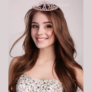 Pink crystal tiara crown with heart-shaped alloy design for princess party wear