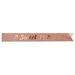 Écharpe Sweet 16 en paillettes or rose pour anniversaire avec motif cœur brillant