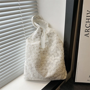 Elegant white floral lace tote bag with delicate embroidery and large capacity for summer
