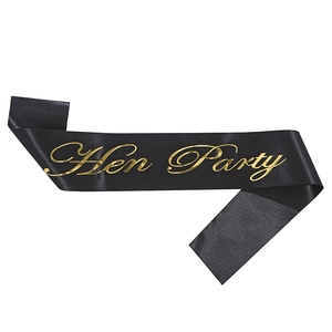 Elegant black satin Hen Party sash with premium gold foil lettering for bridal celebrations