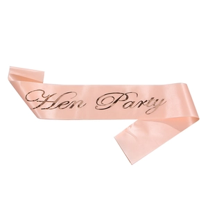 Pink satin Hen Party sash with rose gold lettering for bachelorette party accessories