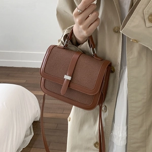 Women Spliced PU Leather Shoulder Bag Rhinestone Square Crossbody Bag With Handle Fashion Handbag For Daily Work Party