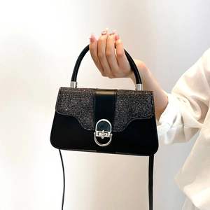 Vintage PU Sequin Flap Shoulder Bag For Women Shiny Glitter Handbag Chic Crossbody Bag With Hardware Lock Commuter Purse
