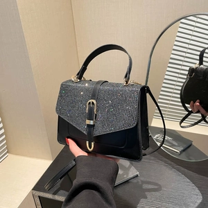 Mode Damen PU Leder Kleine Quadratische Tasche Mit Glitzer Pailletten Klappe Einzelner Griff Crossbody Umhängetasche Street Trend Top Handle Bag