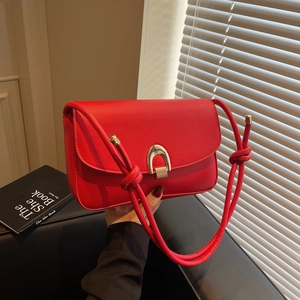 Vintage PU Leather Shoulder Bag For Women Minimalist Square Underarm Bag With Horseshoe Buckle Knotted Strap Commute Handbag