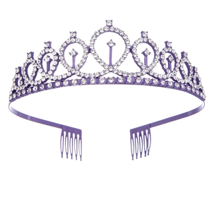 Purple crystal tiara with sparkling rhinestones and hair combs for bridal and party wear