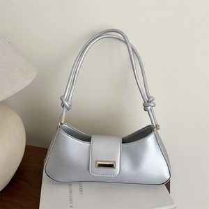 Women French Vintage PU Leather Baguette Bag Large Capacity Underarm Shoulder Bag With Knot Strap Metal Buckle For Commute