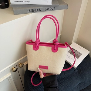 Women Fashion Woven PU Leather Tote Bag Contrast Color Stitching Small Square Shoulder Crossbody Bag Minimalist Handbag