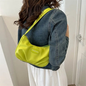 Lime green pleated shoulder bag for women with large capacity and hobo style