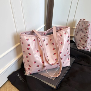 Large Capacity Women Printed Tote Bag Sweet Fresh Cherry Strawberry Heart Pattern PU Leather Fashion Shoulder Bag For Daily Commute