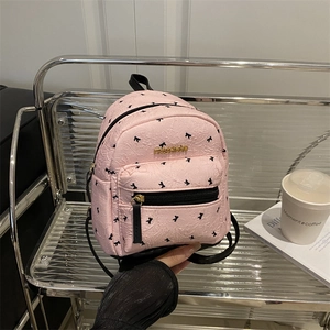 Women Mini PU Leather Backpack Stylish Printed Bow Bird Pattern Small Travel Bag Fashion Casual Daily Commute Rucksack For Ladies