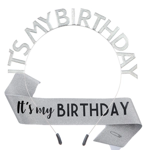 It's My Birthday Glitter Sash And Alloy Crown Headband For Women Girls Birthday Party Celebrations Decorations Accessories