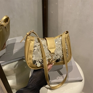 Women Fashion Sequined Underarm Bag Large Capacity PU Leather Sequin Shoulder Bag French Style Party Crossbody Bag Handbag