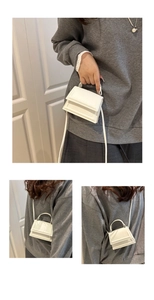 Lifestyle shots of a white minimalist crossbody bag showing size and styling options