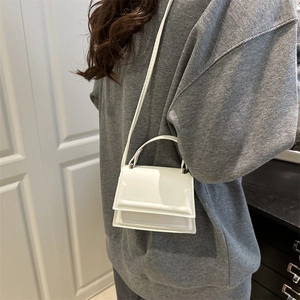 Minimalist white PU leather crossbody square bag with top handle for women casual wear