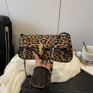Minimalistische Leopardenmuster PU Leder Damen Umhängetasche Mode Achseltasche Vintage Quadratische Satteltasche Mit Schloss Handtasche