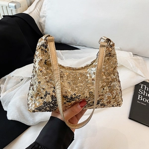 Fashionable Women Sequin Underarm Bag Sparkling Hobo Shoulder Bag For Evening Party Wedding Daily PU Sequin Baguette Bag