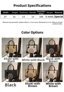Detailed size guide and color options for retro canvas tote bags with leather trim