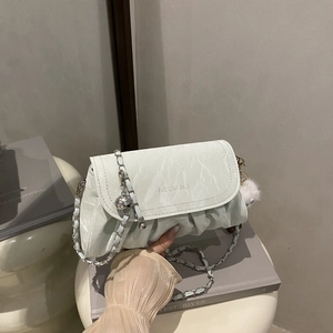 Women Ruched PU Leather Shoulder Bag Urban Minimalist Chain Crossbody Bag Fashion Flap Square Bag With Plush Charm For Daily Use