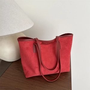 Minimalistische Damen Tragetasche Mit Großer Kapazität Mattiertes Kunstleder Wildleder Textur Schultertasche Einfarbige Pendeltasche