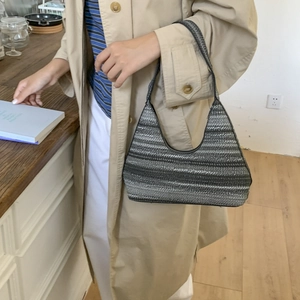 Women Woven Canvas Shoulder Bag Large Capacity Striped Hobo Underarm Bag Vintage Fashion Commuter Handbag Multi Color Bag