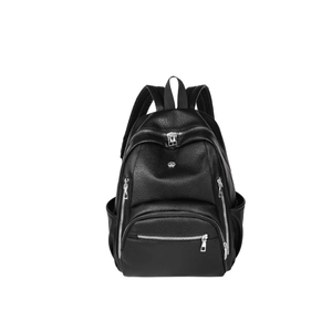 Minimalist black waterproof laptop backpack with textured PU leather for students