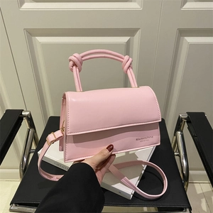 Women PU Leather Shoulder Bag With Knotted Handle Small Square Crossbody Bag Retro Minimalist Fashion Daily Travel Bag