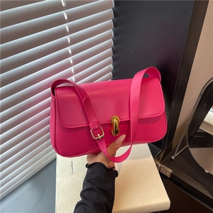 Fashion Women PU Leather Underarm Bag Trendy Metal Lock Stitching Solid Color Shoulder Bag For Daily Casual Streetwear